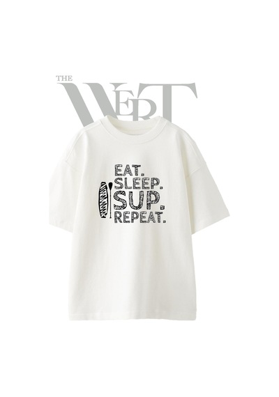 Thewert Sup Paddling Tasarım Baskılı Ünisex Beyaz Oversize T-shirt