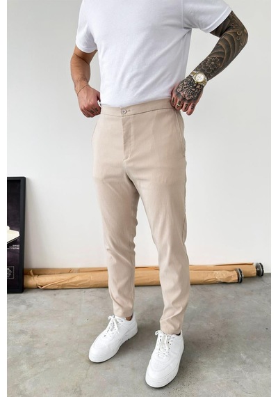 Bej Tensel Kumaş Regular Fit Pantolon