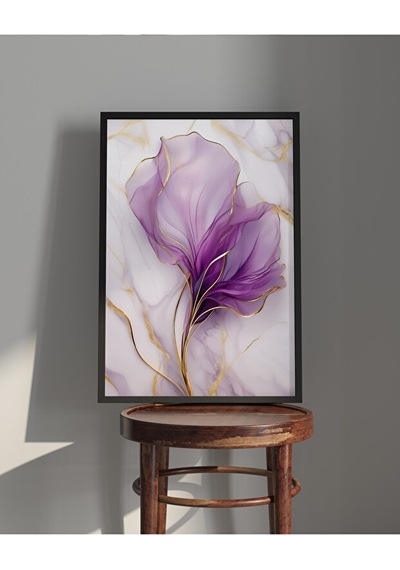 Tablo Ahşap Çerçeveli Tablo Çerçeveli Poster Çiçek Temalı Mermer Desen Soyut Tablo