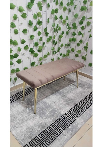 Özcan Metal Gold Metal Ayaklı Metal Kasalı Bench Mutfak Salon Antre Yatak Odası Balkon Puf Bank Kahverengi