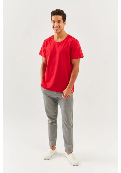 Erkek Oversize Rahat %100 Pamuklu Penye Bisiklet Yaka Kısa Kol Basic T-shirt Classic Collection Kırmızı