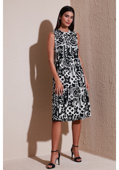 Lela Desenli Regular Fit Kolsuz Bayan Elbise 5865731 Siyah