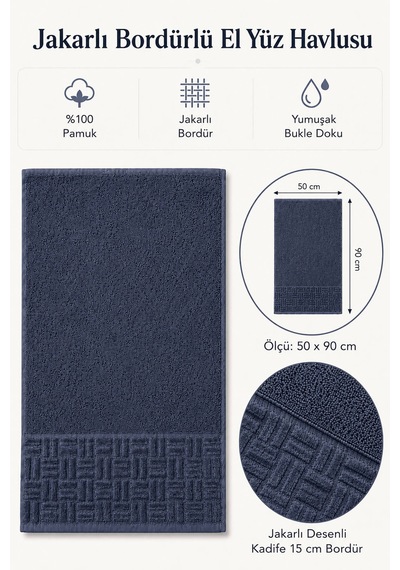 El Yüz Havlusu 50x90 Cm Kısmi Kadife Terra Collection Lacivert