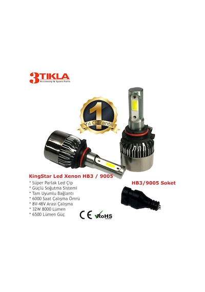 Bmw 5 Serisi E39 1995-2000 Hb3 Uznun Far Beyaz Led Xenon Şimşek Etkili 8000 Lümen