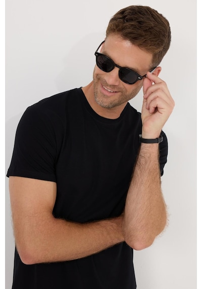 Tudors Erkek Slim Fit Dar Kesim Pamuklu Yumuşak Doku Likralı Esnek Kumaş Basic Siyah Bisiklet Yaka Tişört-20409