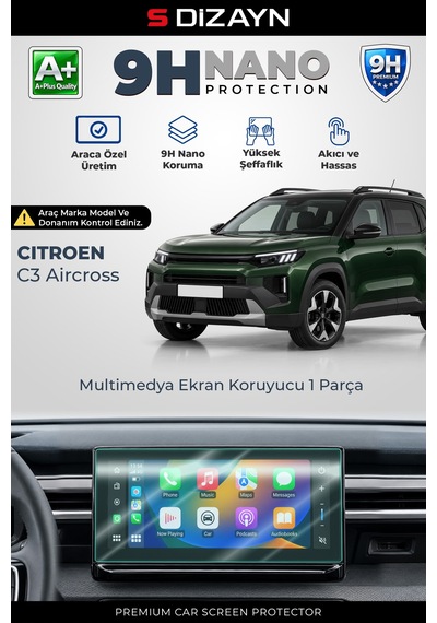 S-dizayn Citroen C3 Aircross 10.25 İnç 9h Nano Multimedya Ekran Koruyucu Parlak 2024 Üzeri A+ Kalite