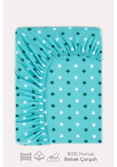 %100 Pamuk Lastikli Bebek Çarşafı 60x120cm Turkuaz - 933481723