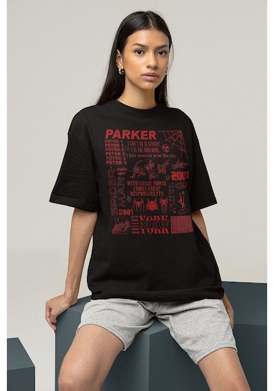 Peter Parker 2001 Spider-man Baskılı Unisex Oversize Marveel Tişö Siyah