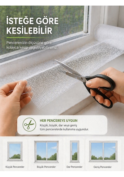 Beylini Pencere Sinekliği 100x150 Cm Tak Çıkar 4mt Cırt Bant Kesilebilir Tül Sineklik Sinek Önleyici Kovucu 150x100 Cm