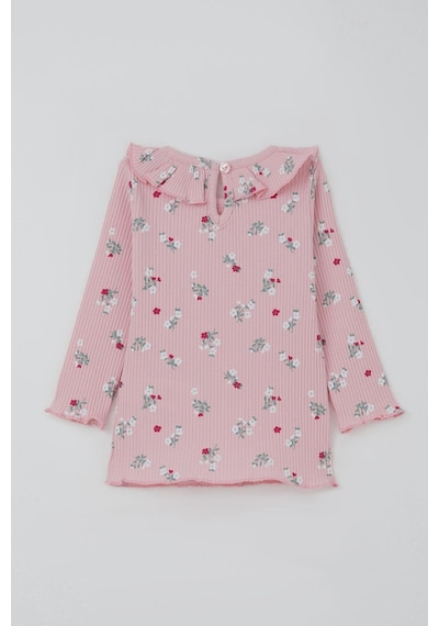 Breeze Kız Bebek Taytlı Takım Çiçek Desenli Yaka Kısmı Fırfır Detaylı 6 Ay-2 Yaş, Pembe Pembe