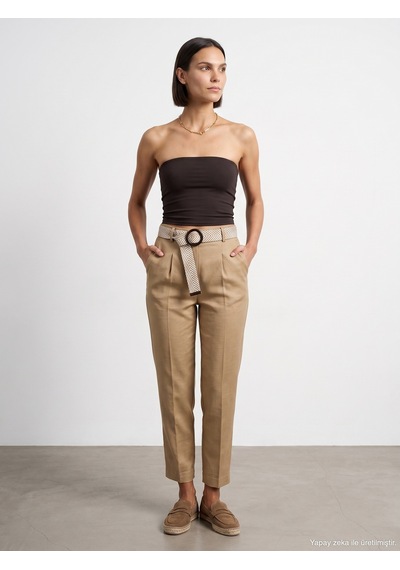 Dilvin 72735 Kemerli Pensli Pantolon-camel