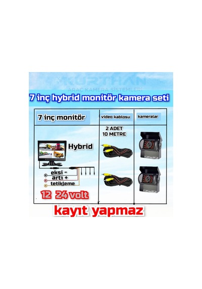 7'' Ekran + 2 Ad Metal Kasa 18 Ir Led Kamera Kayıt Yapmaz 12-24 V