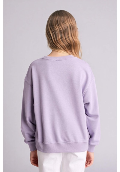 Defacto Relax Fıt Bisiklet Yaka Baskılı Sweatshirt Kız Çocuk E6782a826sppr308 Mor-pr308