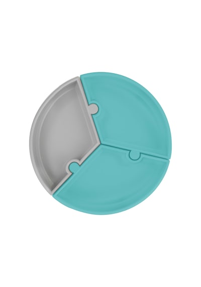 Oioi Puzzle Vakumlu Mama Tabağı - Aqua Green / Powder Grey Yeşil - Gri