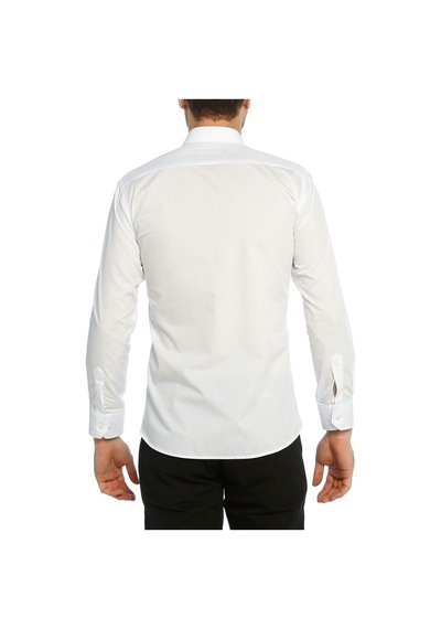 Beyaz Slim Fit Uzun Kol Düz Renk Erkek Gömlek // 151-1 Beyaz