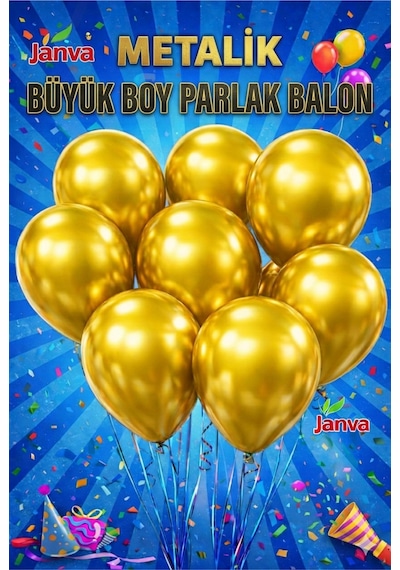 100 Adet Metalik Parlak Büyük Boy Balon Parti Doğum Günü Açılış Süsleme Kutlama Sarı
