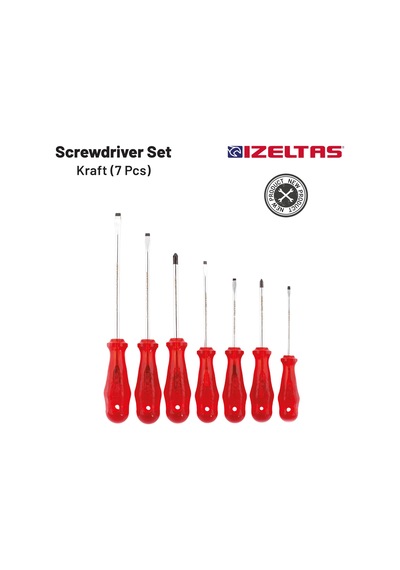 İzeltaş 4100008107 Kraft Seri Tornavidalar, Kırmızı, 7 Li