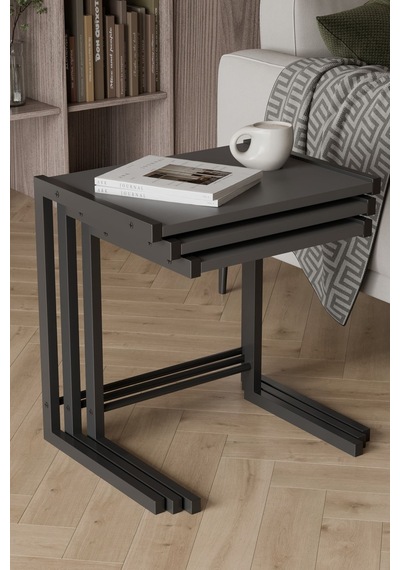 Bronte 3 Lü Zigon Sehpa, Metal Zigon Sehpa Antrasit