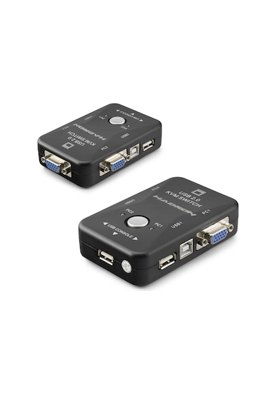 Vga Usb Kvm Switch 2 In 1 Out + 2 Port Usb Console + 2 Port Usb Pc Klavye/mouse + Yazıcı - Siyah H