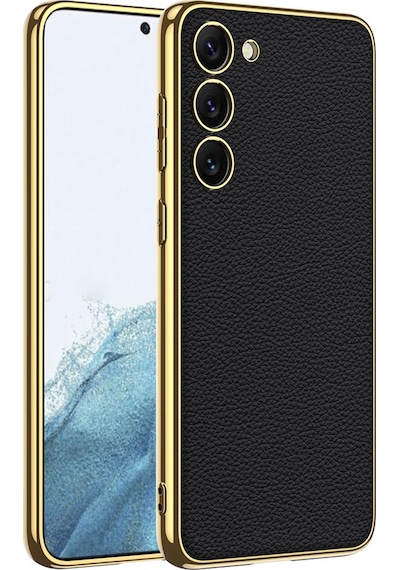 Galaxy S23 Uyumlu Deri Görünümlü Kenarları Elektroplating Kaplama Fizyon Kıl Siyah Siyah