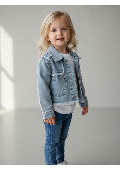 Zekids Kız Çocuk Crop Kesim Kot Ceket-16901 Çok Renkli