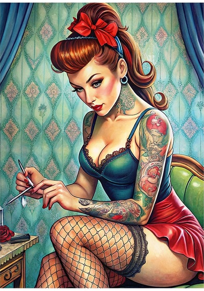 Dövme Sanatçısı Pin Up Kızı Modern Mdf Tablo 35cm X50cm