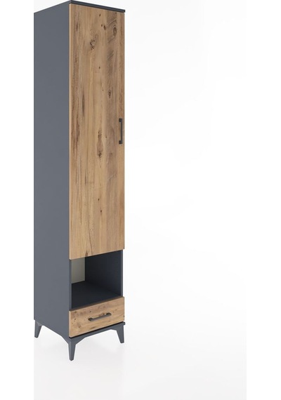 Hyperion Dolap 6 Raflı Tek Çekmeceli Tek Kapaklı 44x44x221 Antrasit-çam Antrasit
