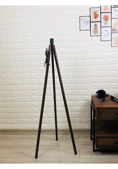 Ahşap Lambader Ayağı Tesisat Dahil Tripod Ayak Kahverengi Ly565