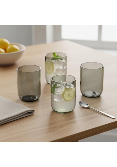 4'lü Füme Renkli Borosilikat Cam Bardak Seti - 290 Ml Isıya Dayanıklı Gri Modern Su, Meşrubat Ve Kahve Yanı Bardağı - Kurşunsuz Ekolojik 4 Adet Çok Renkli