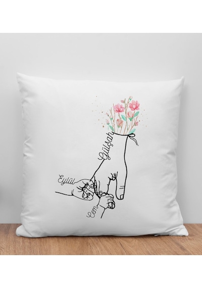 Bk Gift Kişiye Özel Renkli Anne-çocuklar El Tasarımlı Beyaz Kırlent Yastık-1, Anneye Hediye, Ev Dekorasyonu, Yeni Doğum Hediyesi Kobitmeyencom30353 Bk