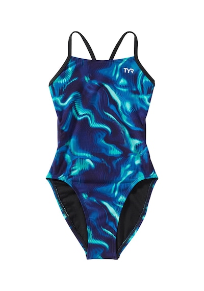 Tyr Durafast Elite Girl's Cutoutfit Swimsuit - Waveform Siyah - Turkuaz