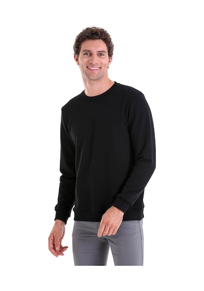 Hatemoğlu Regular Fit Düz Pamuklu Bisiklet Yaka Sweatshirt Siyah