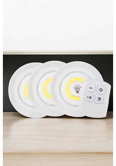Spot Lamba Led Işık 3'lü Uzaktan Kumandalı Pilli Yapışkanlı Kablosuz