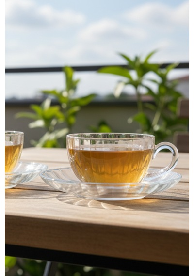 Crystal Rib 12 Parça Cam Çay Takımı 170 Ml Bardak & Tabak Beyaz