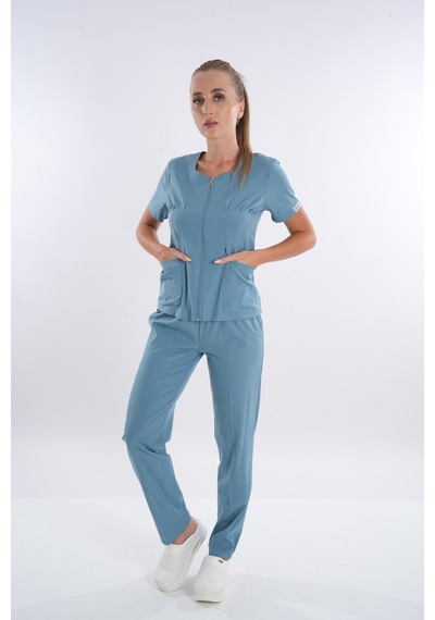 Cool Petrol Lily Model Fermuarlı Soft Likra Doktor Hemşire Forma 001