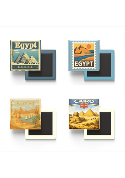9x9 Cm Buzdolap Magnetleri - Mısır - Egypt - 4'lü Set Retrotik - 9x9 Cm