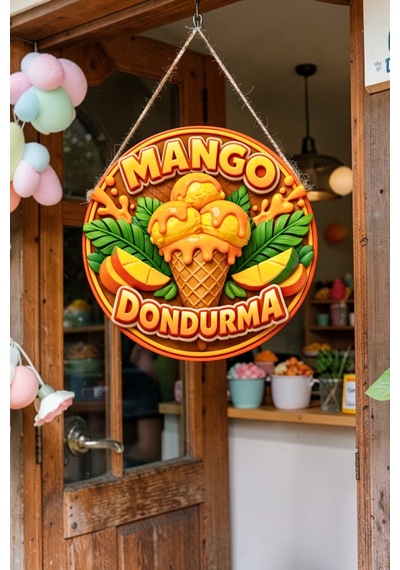 Mango Dondurma Görselli İpli Ahşap Kapı Ve Duvar Süsü, Cafe, Dondurmacı Tabelası, Tatlıcı Dekoru