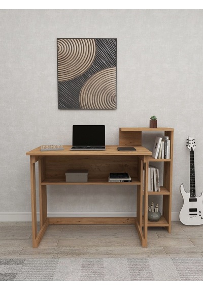 Enda Home Saye 5 Raflı Kitaplıklı Çalışma Masası Çam Atlantik Çam