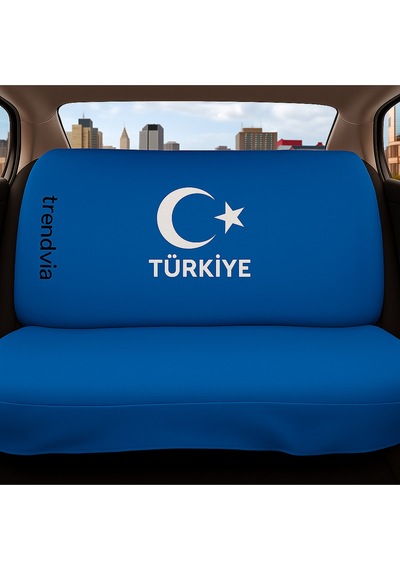 Türkiye Ay Yıldız Bayraklı Mavi Renk Ön Ve Arka Oto Koltuk Kılıfı Seti Penye Servis Tipi Koltuk Koruyucu