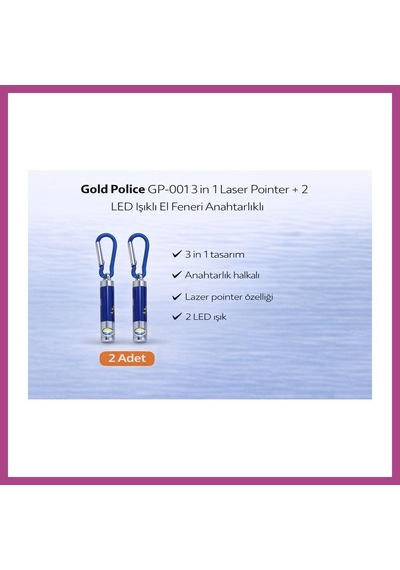 Gees Global Gold Gp-001 3 İn 1 Lazer + 2 Led Işıklı El Feneri Anahtarlıklı 2 Adet Gbzs Çok Renkli