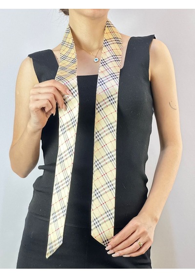 Gönülden Tasarım 144x5 Cm Saten Ekose Fular Boyun Bağı Çanta Aksesuarı Sarı