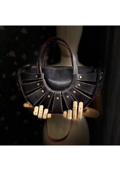 Carıdea El Yapımı Hakiki Deri Bayan Çanta, Clutch, El Omuz Çantası V93 Siyah