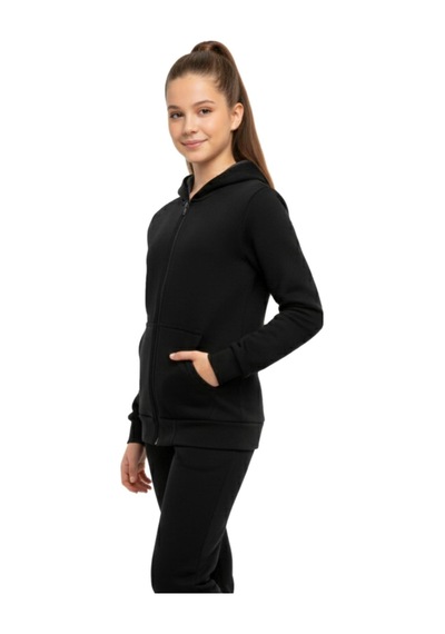 Pandonim Siyah Fermuarlı Kapüşonlu Cepli Kız Erkek Sweatshirt Bgl-st05001 Siyah