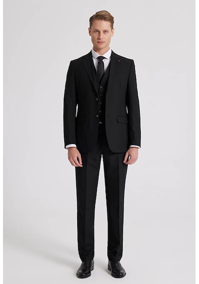 D's Damat Ds Damat Slim Fit Siyah Mono Yaka Tek Yırtmaçlı Astarlı Takim Elbise Yelekli 4HFY5ORT01599 Siyah