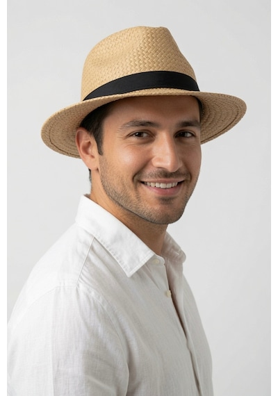 Mollycrush Erkek Camel Hasır Fedora Şapka Klasik Takım Elbise Ve Günlük Stil Fötr Şapka Camel