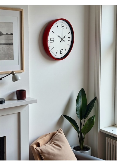 36 Cm Kırmızı Modern Dekoratif Duvar Saati Çok Renkli