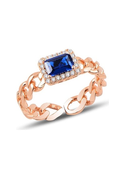 Gümüş Ayarlamalı Baget Safir Taşlı Zincir Modeli Yüzük (536536662)