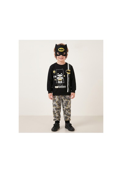 Deniva Kids Erkek Çocuk Batman Temalı Maskeli 3'lü Pijama Takımı Siyah