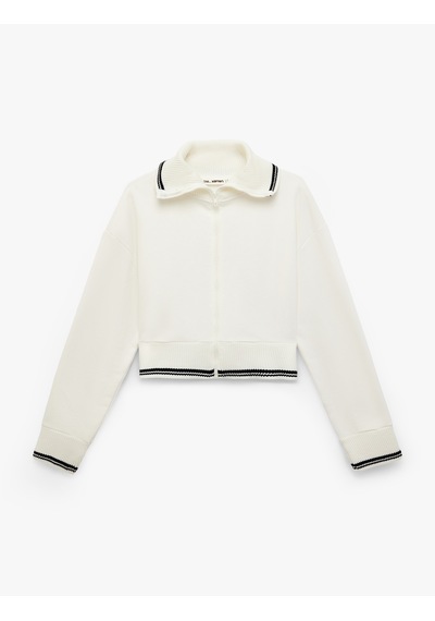 Koton Şardonlu Dik Yaka Biyeli Uzun Kollu Fermuarlı Sweatshirt Ekru 6sal10413ık