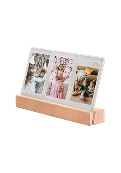 Instax Mini Led Işıklı 3'lü Ahşap Fotoğraf Çerçevesi Açık Bej